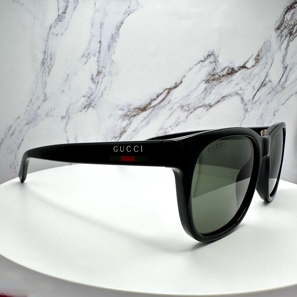 New GUCCI Sunglasses Black 54mm Square Gold Letter Logo Red Green Web Mens - Picture 9 of 15